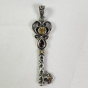 BJC Samuel Banham Skeleton Key Pendant 925 Sterling Silver & 18K Gold Citirine